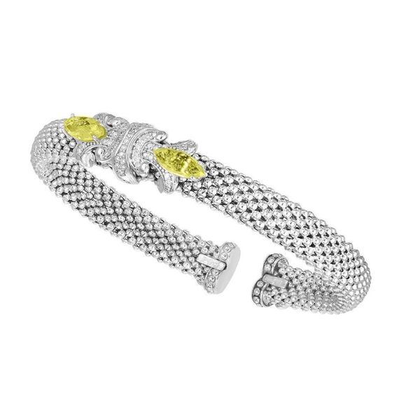 Yellow Quartz & Diamond Popcorn Fleur Renaissance Bangle - Picture 5 of 6